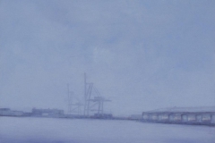 East River Oil on board, 12" sq.