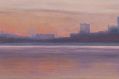 Sunrise East RiverOil on panel, 15" X 32"